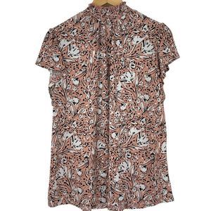 Adrienne Vittadini Charm Keyhole Smock Neck Size 2X Knit Butterfly Top 3710